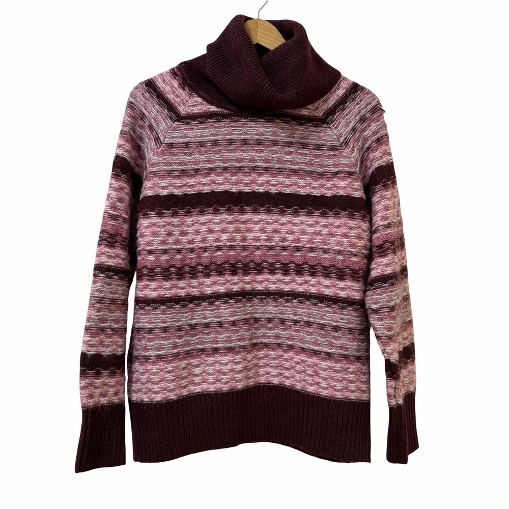 Industry Womens Chunky Knit Turtleneck Sweater Size S Pink Red Stripe Cozy NEW‎